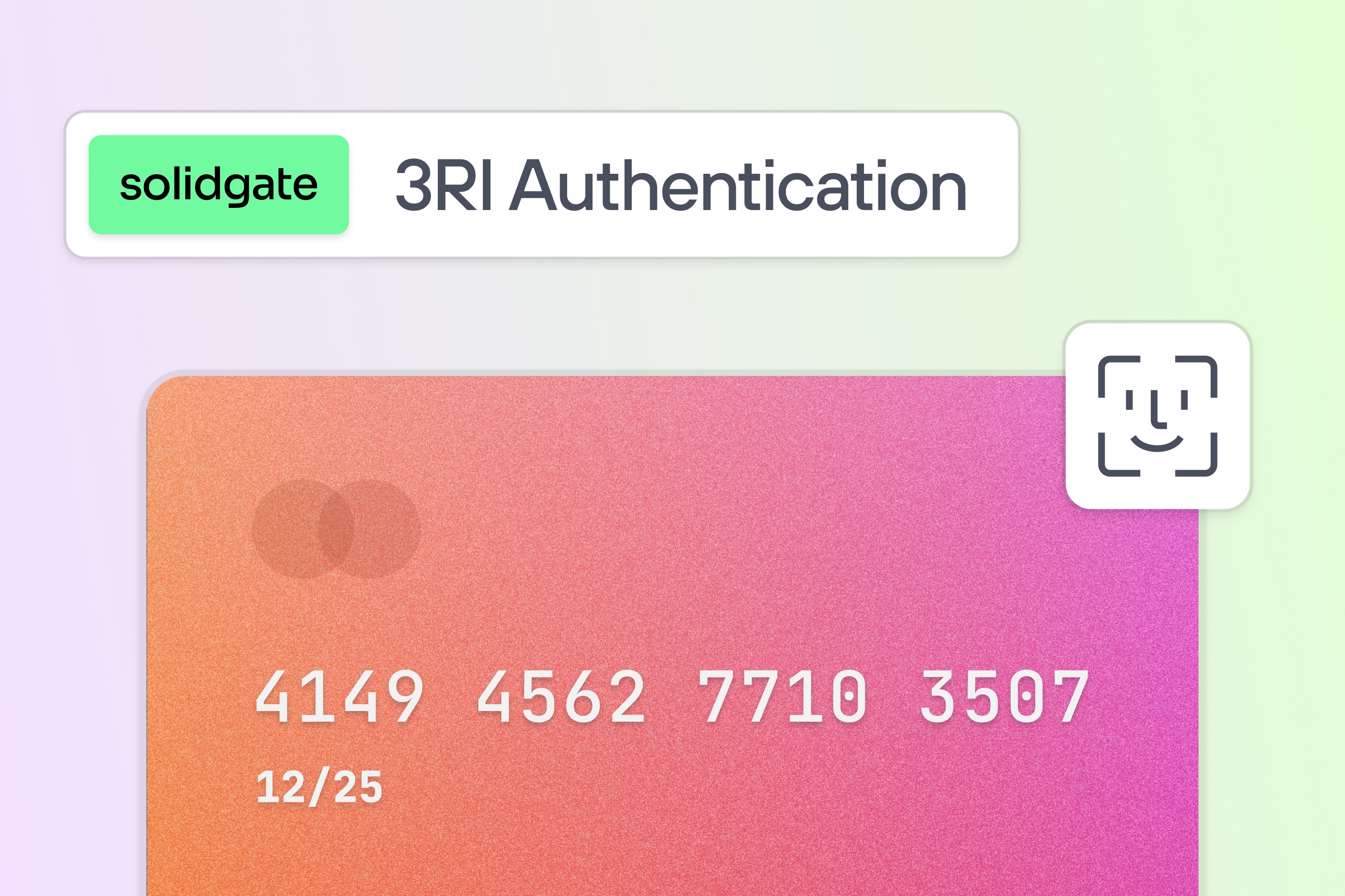 Credit card icon with Face ID, Solidgate label, and 3RI authentication title.