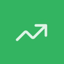 A white upward-trending line graph icon on a solid green background.