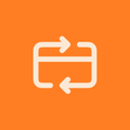 A white icon showing a rectangular card with two horizontal arrows on an orange background.