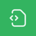 Outline icon of a document with code brackets on a solid green background.