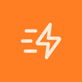 White lightning bolt icon with horizontal speed lines on a vibrant orange background.