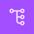 Light purple stylized T-shaped symbol with connected circles on a darker purple background.