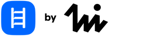 Blue ladder icon next to the word 'by' and a stylized black 'Wi' logo.