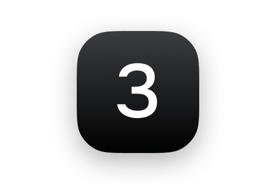 A dark gray, rounded square icon displaying the number 3 in white.