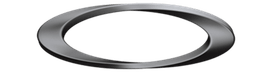 Metallic gray twisted oval ring, resembling a Mobius strip, against a black background.