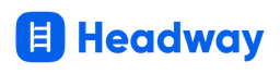 Blue Headway logo with an icon featuring three horizontal bars and the text "Headway".
