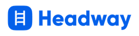 Blue Headway logo with an icon featuring three horizontal bars and the text "Headway".