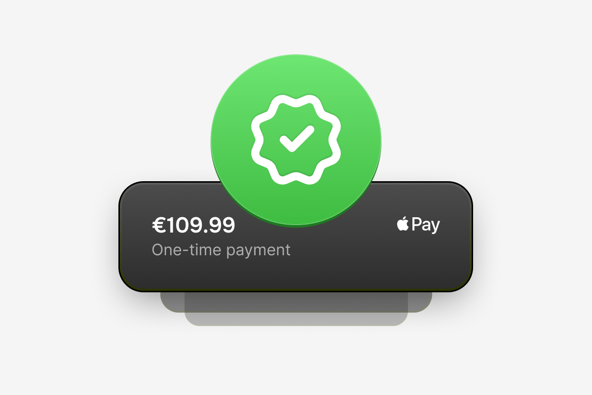 A confirmed Apple Pay transaction showing €109.99 approved as a one-time payment, illustrating a successful payment authorization.