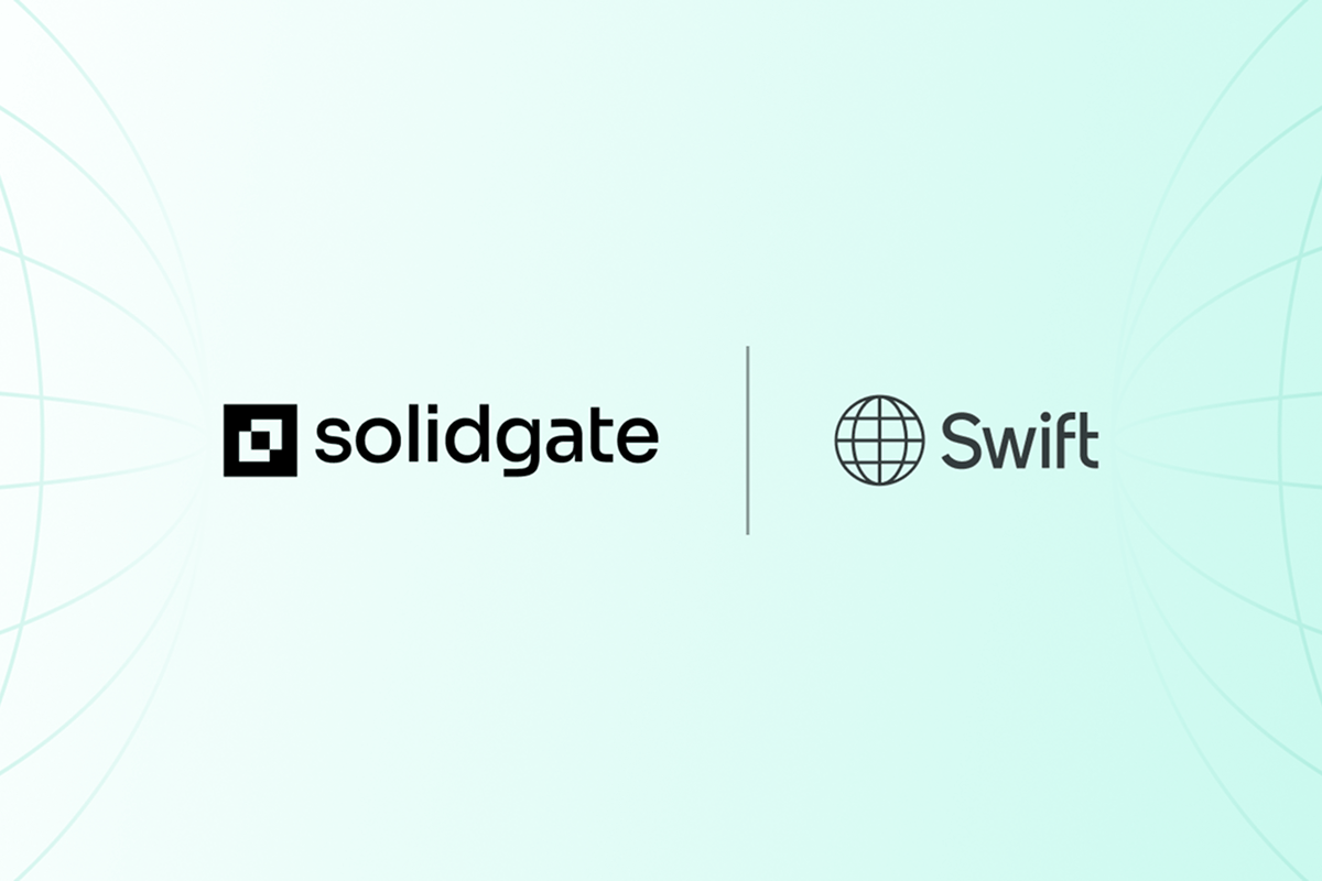 Solidgate and SWIFT logo standing together horizontally on a light green background. 