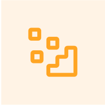 Orange icon with ascending squares, hinting at growth or stacking, on pale square.