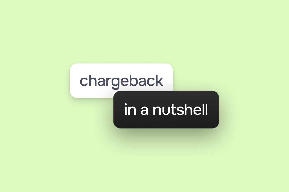 White and black speech bubbles containing the text 'chargeback in a nutshell'.