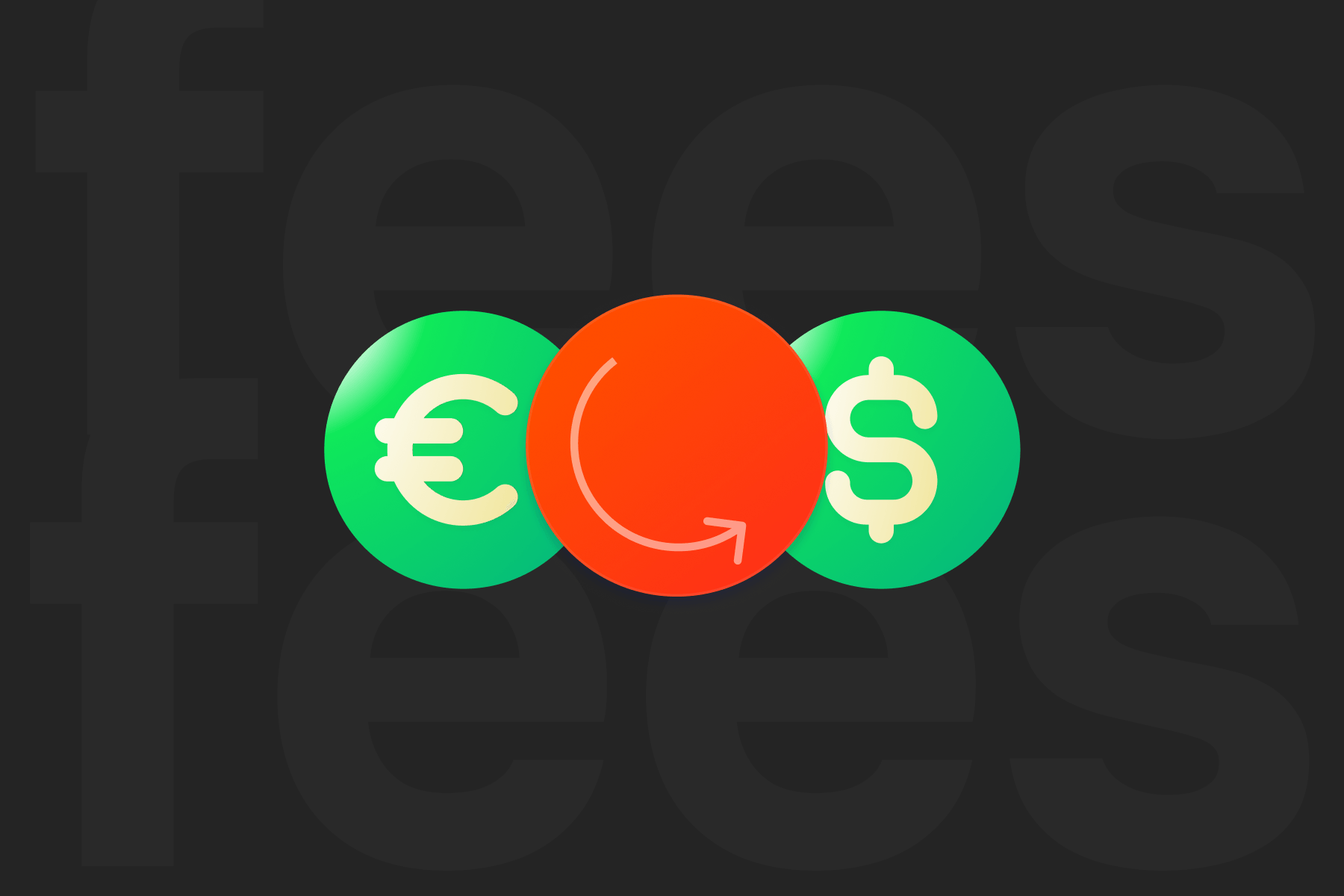 Euro and Dollar currency symbols with a central exchange icon, representing money conversion.