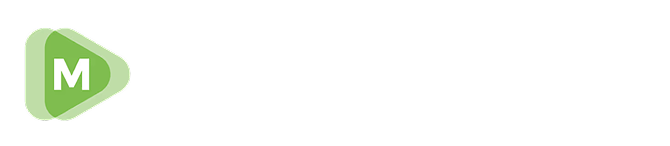 Green play button logo with white letter M inside, representing a media company.