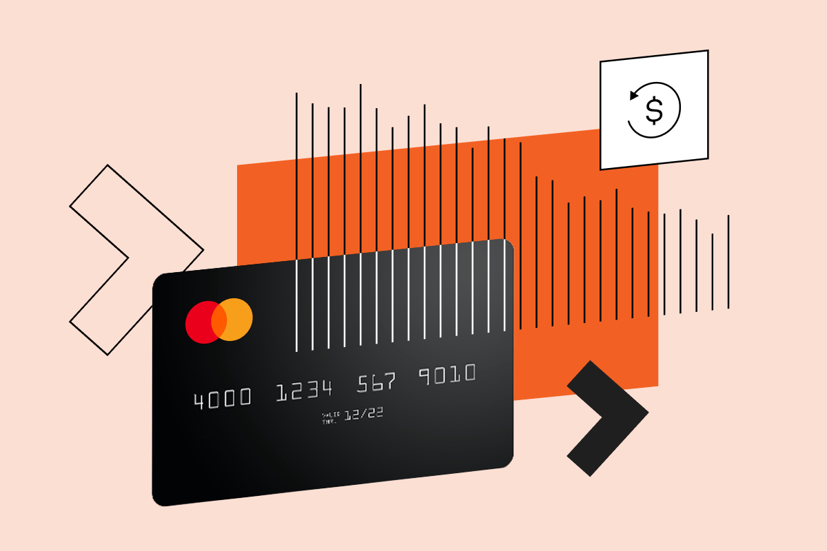 Mastercard credit card on the orange background.