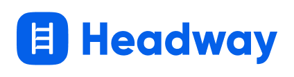 Blue Headway logo with an icon featuring three horizontal bars and the text "Headway".