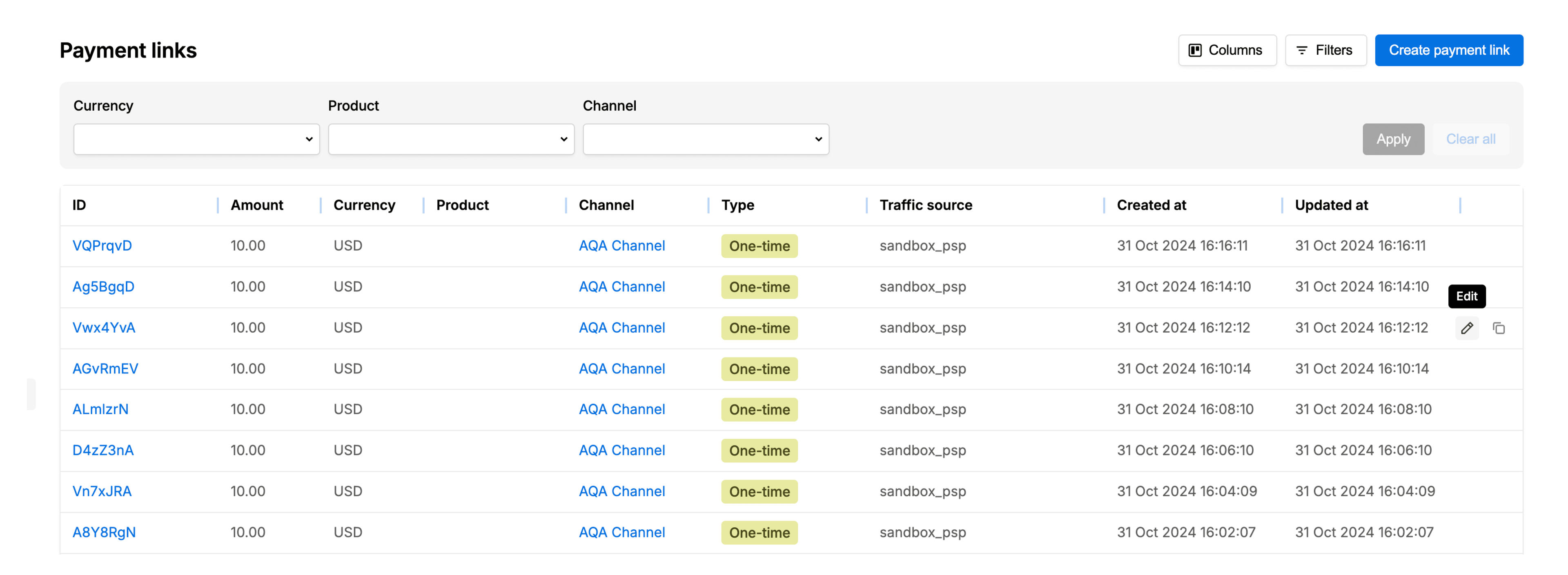 Demonstration of where to find payment link editing option in HUB.