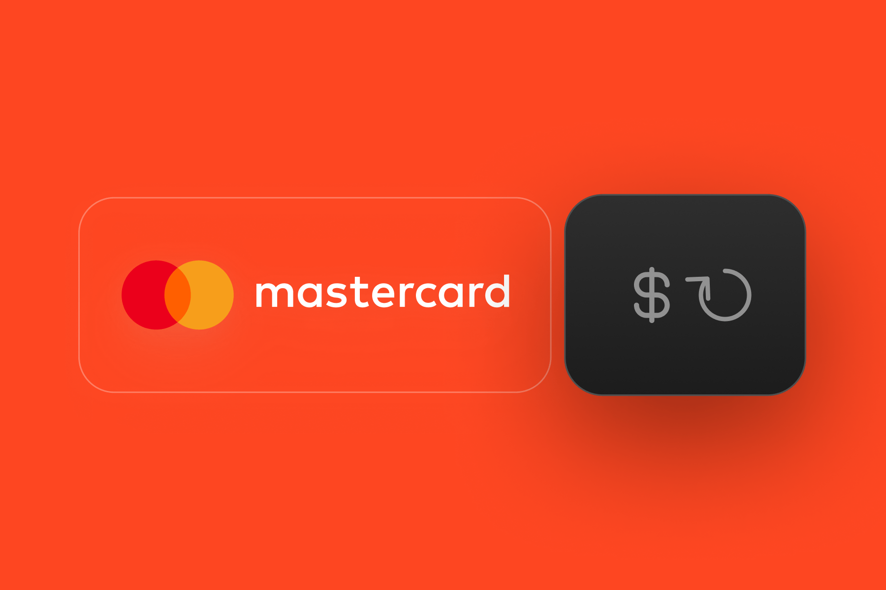 Mastercard logo next to an icon representing currency exchange or payment processing.