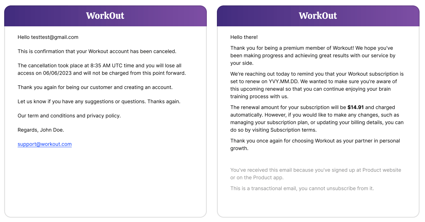 A heads-up email about the upcoming charge.
