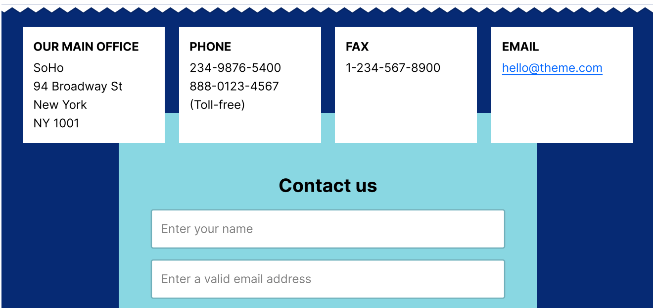 Contact information on the Contacts page