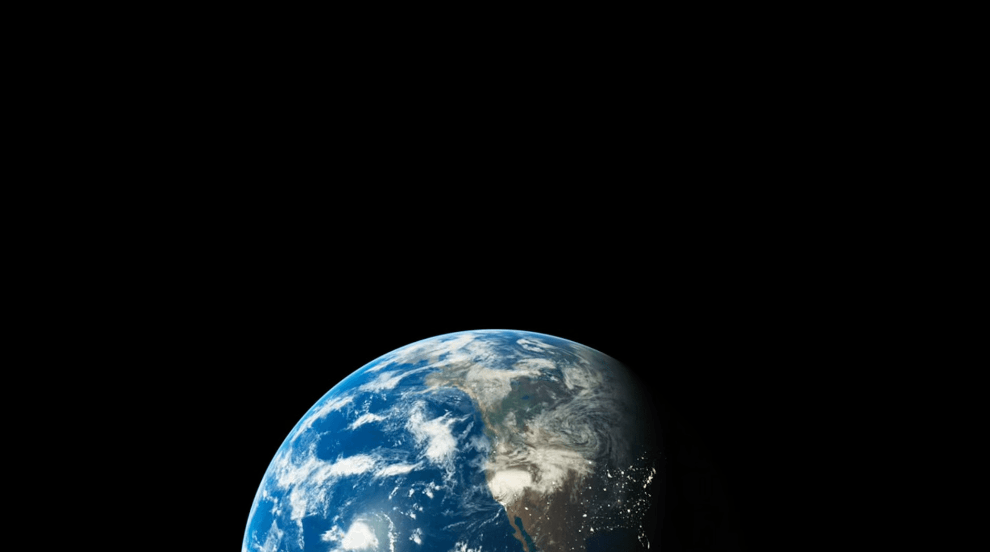 The Earth from space, showing North America with illuminated cities at night and day.