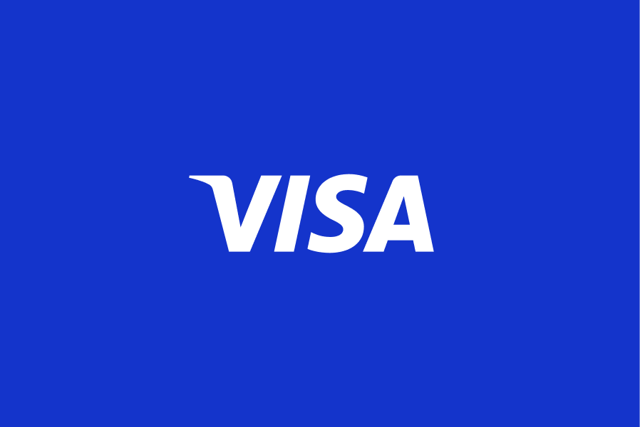 VISA logo in white on a solid blue background.