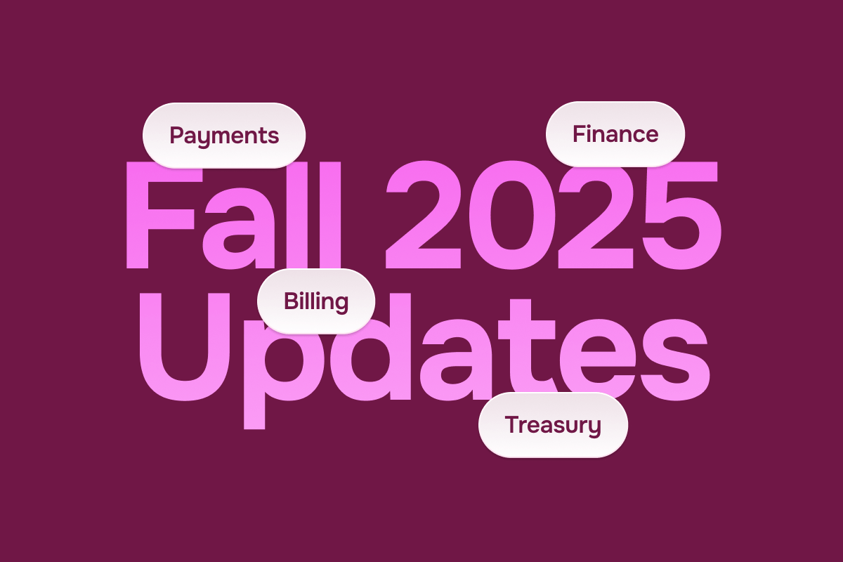 Fall 2025 Updates title with related topics: Payments, Finance, Billing, Treasury.