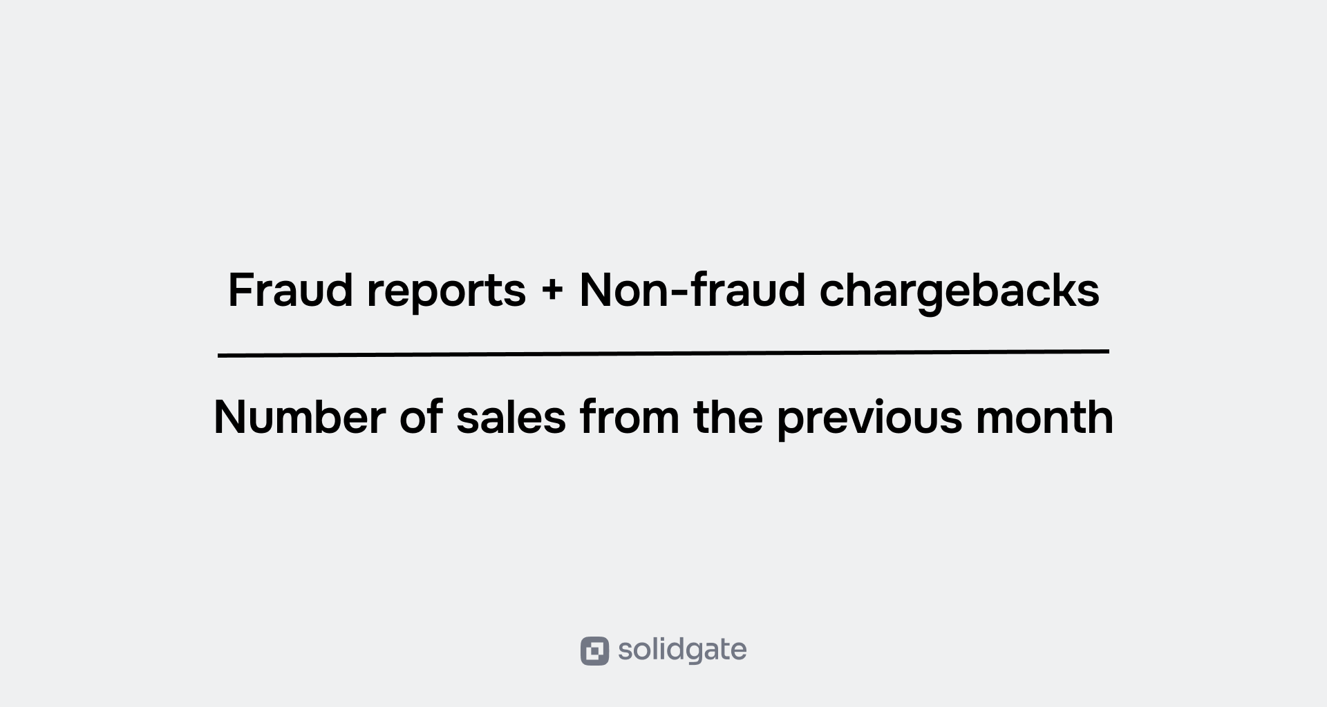 Equation showing fraud reports and non-fraud chargebacks divided by previous month's sales.