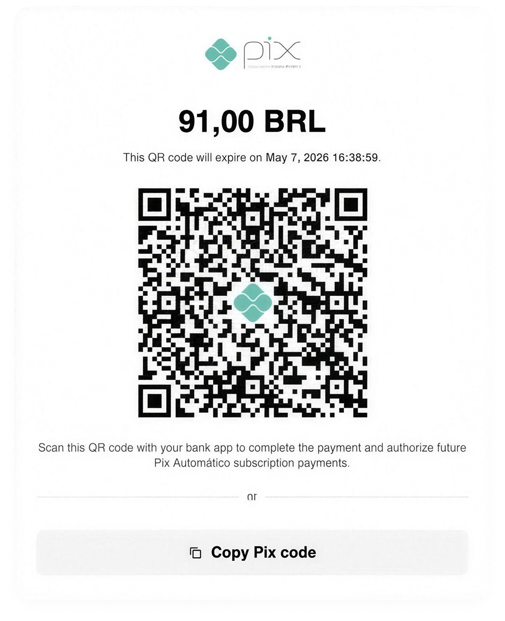 QR code for a payment of 91,00 BRL, expiring on May 1, 2028.
