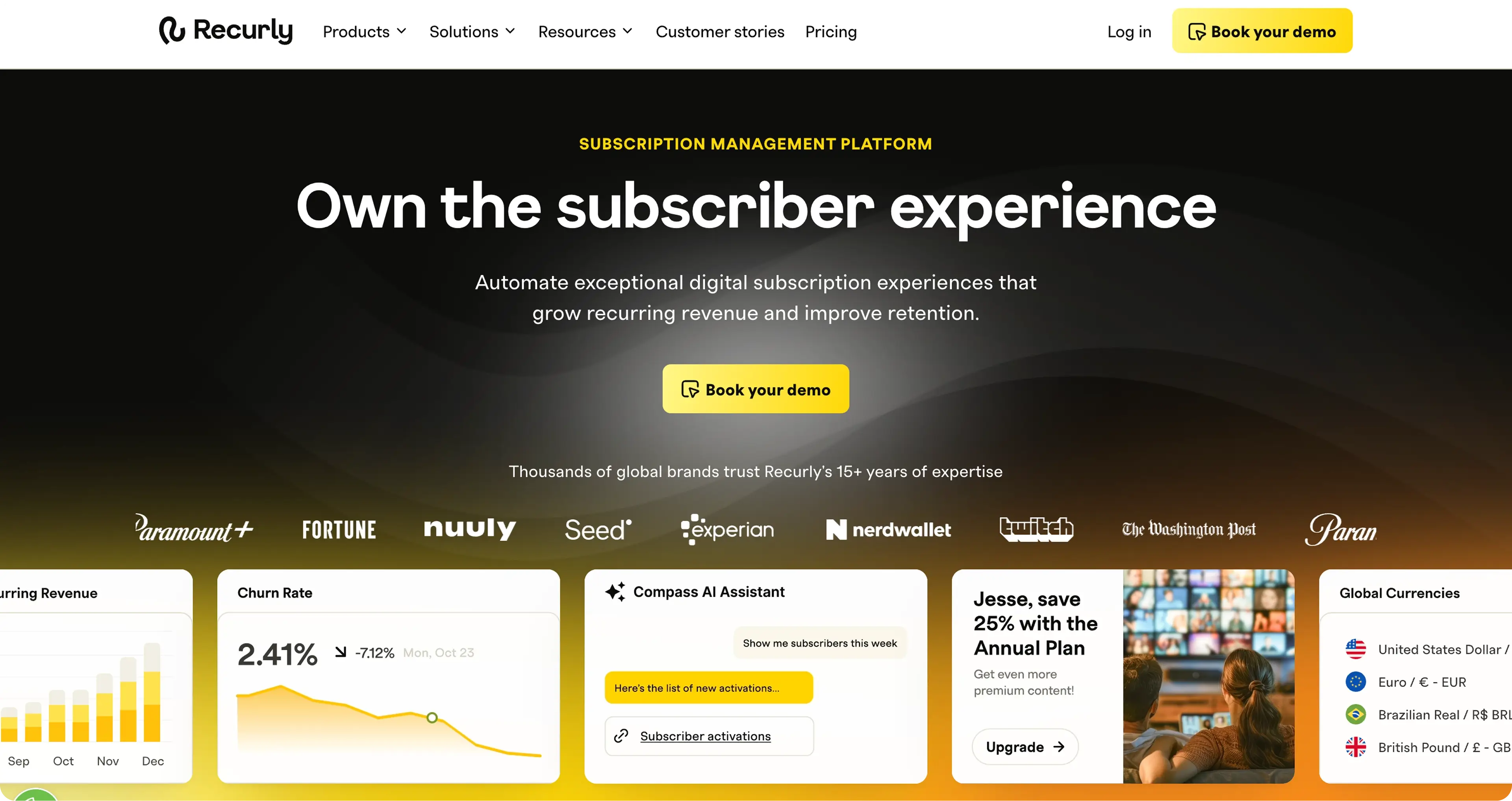 Website homepage promoting a subscription management platform to enhance subscriber experience.