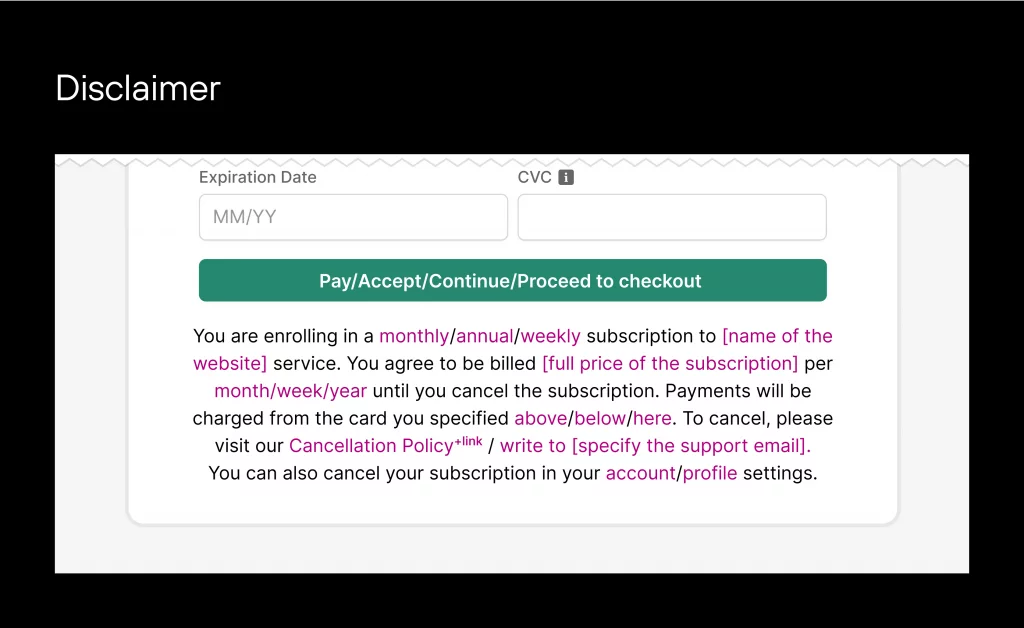Examples of adding a link to terms and conditions on the checkout page.