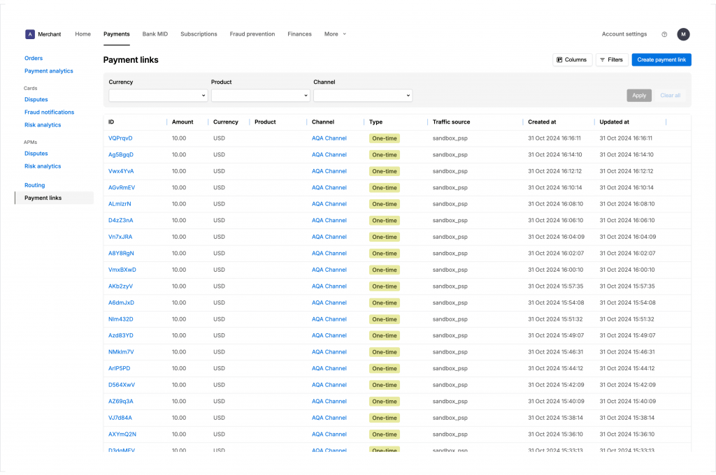 Payment link management