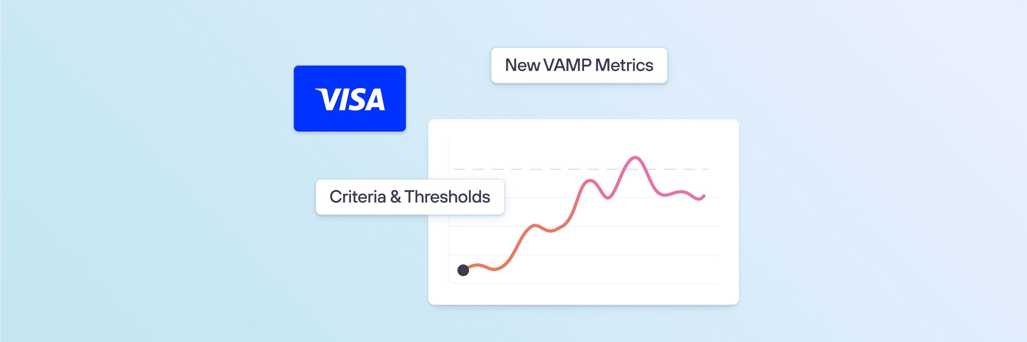 VAMP Visa - a red line going upwards on a blue background