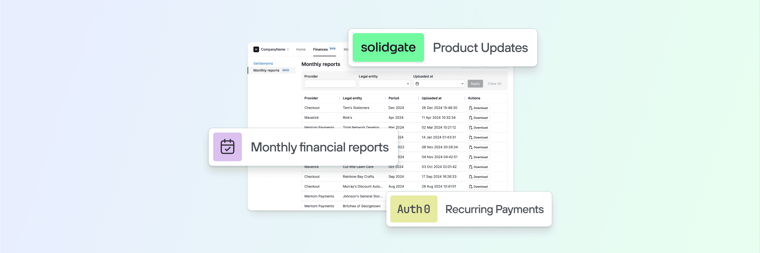 Product update—Monthly financial reports, Auth0 for recurring payments & more